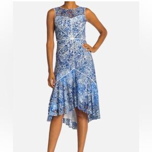 Taylor Navy and White Lace Midi Dress